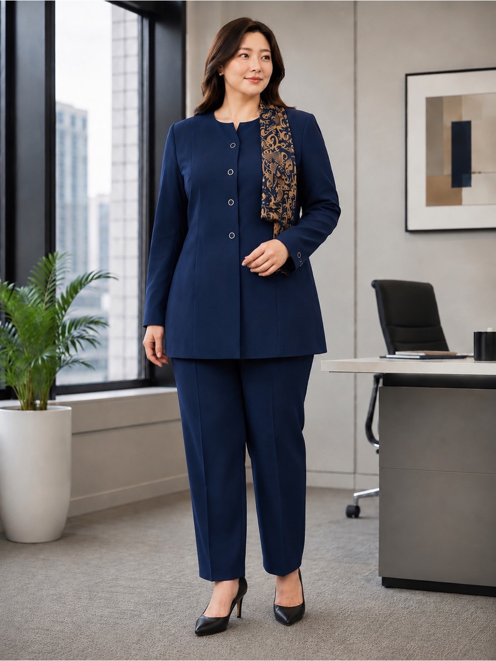 Kasper II NWT Black Pant Suit Sz 16 Long Jacket Career Office Business Set